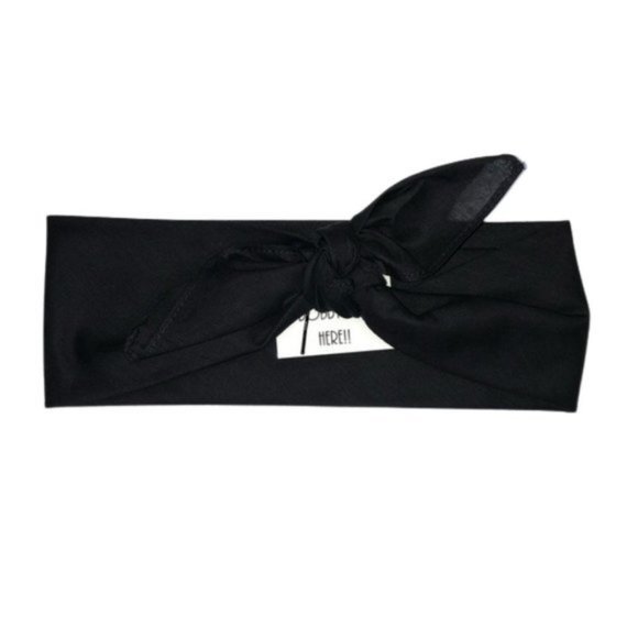 Solid Black Rockabilly Bandana Tie Headband - Picture 7 of 13